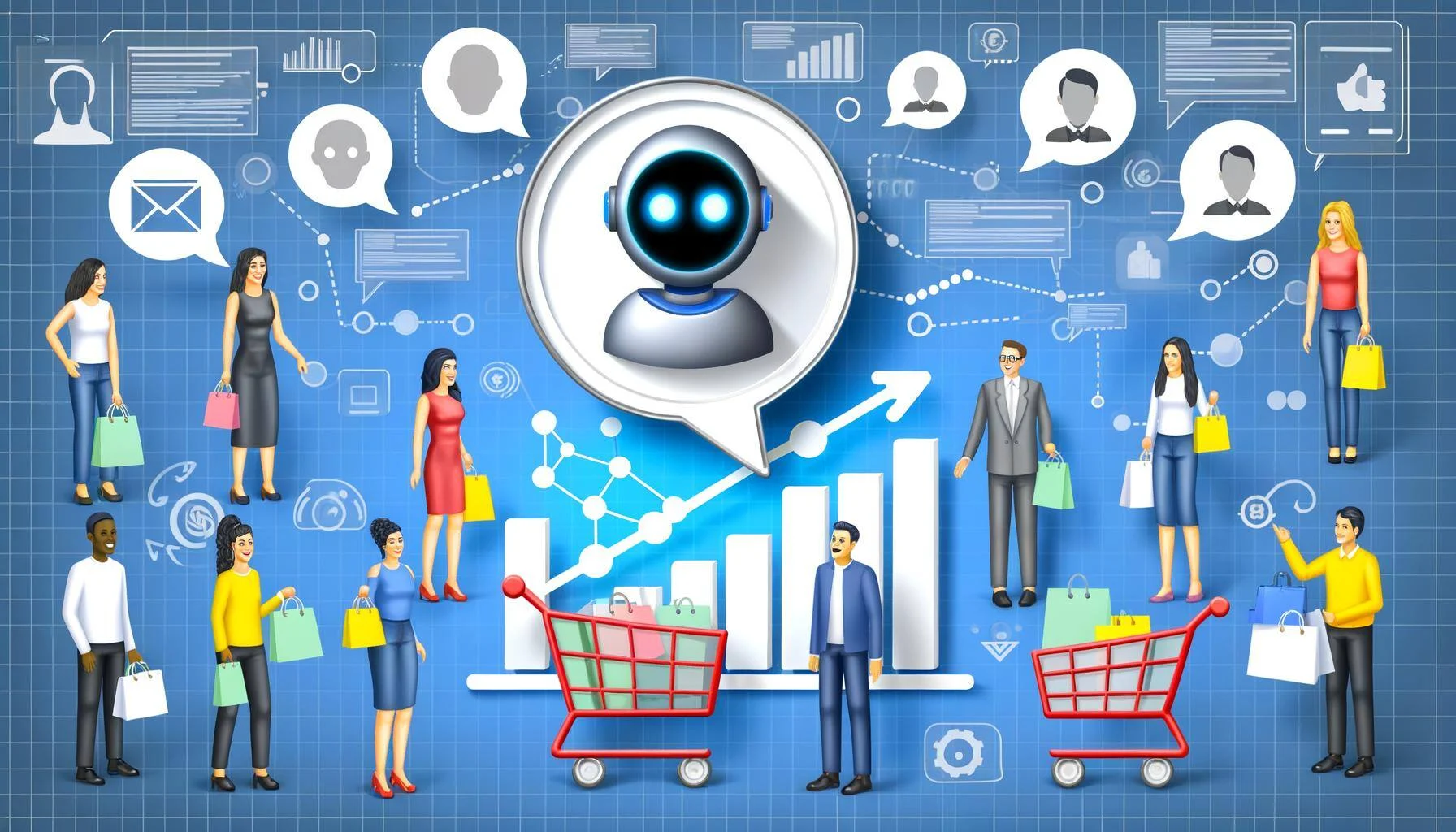 Ilustración sobre IA conversacional para ventas para marcas que venden en retailers y marketplaces